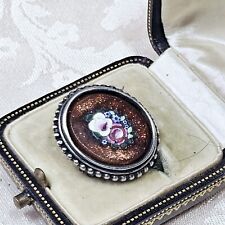 Broche Fin Xixe Micromosaique Pierres Dures Pietra Dura Monture Argent 925 25x20