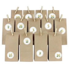 Calendrier De L'Avent Set Doré Chiffres Rond Avec Sacs en Papier Et Pinces Bois