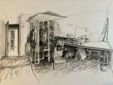 tres beau dessin Papier Crayon Sur Papier 1960 Intérieur Architecte Lampe Bureau