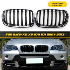 Paire Grille de Calandre Front Rein Noir Chrome pour BMW X5 X6 E70 E71 2007-2013