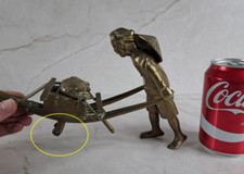 statue en bronze / laiton paysan indo chinois et sanglier 19e chinese sculpture