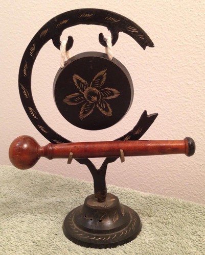 Metal wood floral gong - wood, brown