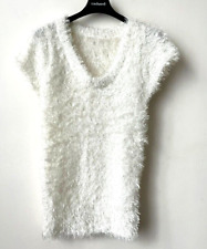 PULL Col V Blanc fausse fourrure Excellent état Taille 34 36 38 bien extensible