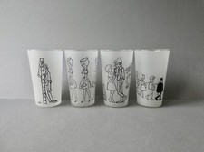 4 verres signés Cabu, sur le thème des étudiants, vintage, humour