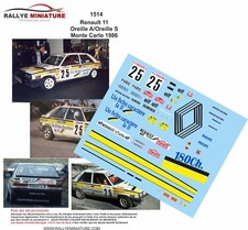DECALS 1/43 REF 1514 RENAULT 11 OREILLE RALLYE MONTE CARLO 1986 WRC RALLY