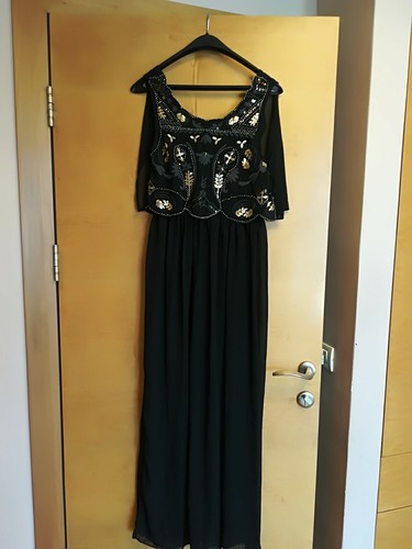 Robe maxi noire brodée - , fille