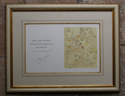 Lithographie carte voeux - lithographie/carte,