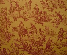 Marvic Textiles L'Ane Toile De Jouy Rideau Tissu D'Emballage Coussin Rouge Or