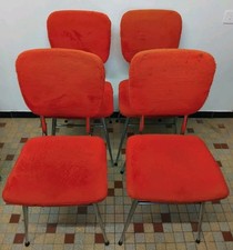 Lot De 4 Anciennes Chaises En Tissus Moumoute Année 60 Vintage ( Réf : Hang  )