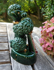 CHIEN CANICHE THERMOMÈTRE EN CÉRAMIQUE - FONCTIONNE - VERS 1950