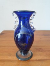 Petit vase vénitien en verre soufflé bleu cobalt 6x13,5 cm