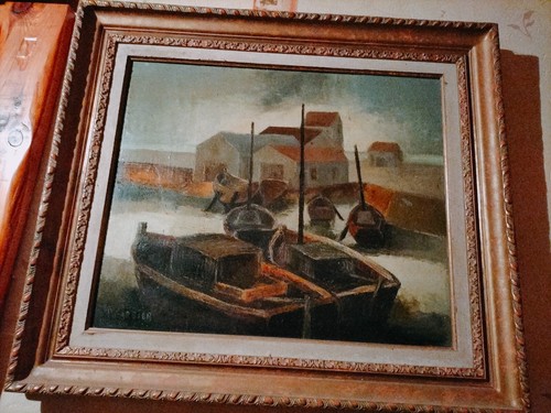 Beau tableau mer port - , bateaux