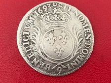 Louis XIV 1/4 d’écu aux palmes 1693 9 Rennes TB + Louis XIV, 1638-1715