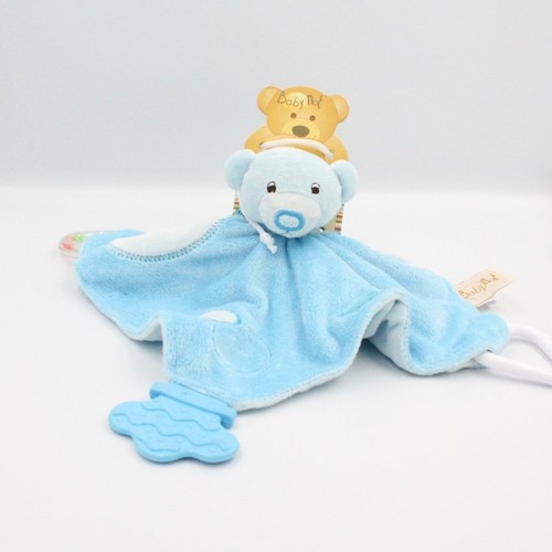 Doudou plat ours bleu hochet