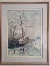 LITHOGRAPHIE DE BERNARD GANTNER Hameau Enneigé. 