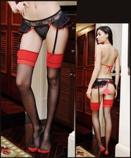 Bas noirs couture rouge pour