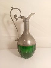 pichet carafe retro aiguillere  en verre moulé et etain (bouchon manquant)