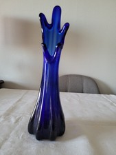 Vase Vintage en verre oscillant bleu cobalt