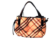 Burberry grand sac toile enduite tartan beige