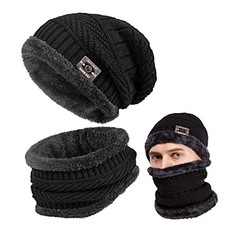 Chapeau d'hiver pour homme en tricot avec écharpe 2 pièces chapeau de ski en ...