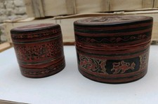 2 BOITES RONDE LAQUE ANCIENNE  BIRMANIE Boîte A Betel
