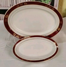 2 Plats St Amand Ceranord Porcelaine Opaque Modèle Directoire Bordeaux Et Or 