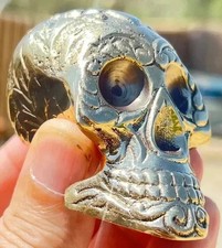 Poignée tête de crâne en laiton massif pour bâton de marche en bois, canne...