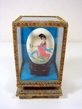 Vintage Chinese Hand Painted Egg GEISHA  Signed, on the Stand Glass Display Case