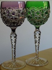 OLD  TWO WINE GLASSES BEST QUALITY CRYSTAL COLORED améthyste and green 7,48"