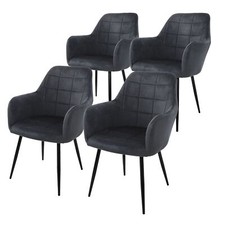 4x Chaise salle à manger style rétro-moderne fauteuil velours pieds métalliques