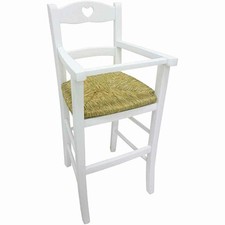 Chaise Haute En Bois Laqué Blanc Avec Assise En Paille Pour Enfant