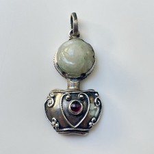 ANCIEN Pendentif argent Jade Pierreries Antique Sterling Silver Pendant