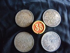 7  pieces 5 francs semeuse argent lot (4et 35)