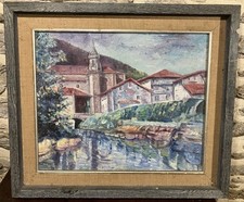 Huile sur panneau représentant Saint-Jean-Pied-de-Port Pays-Basque Pyrénées