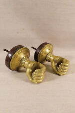 ANCIENNE PAIRE DE SUPPORTS EMBRASSES MAINS EN BRONZE RIDEAUX DECORATION