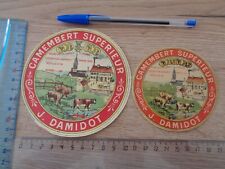 💥 2 étiquettes anciennes début 1900 Expo universelle Fromage Camembert Damidot