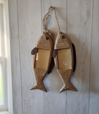 Paire de Cadres Photo Poisson en Bois Cérusé - Décoration Murale Nautique Shabby
