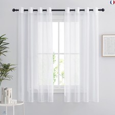 PONY DANCE Rideaux Voilages Blanc - Lot de 2 Rideau Court 140 x 160 cm