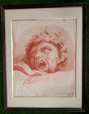 Tableau Encadré-Sanguine-Portrait-Homme Hurlant-Ecole Française Du XVIIIe Siècle