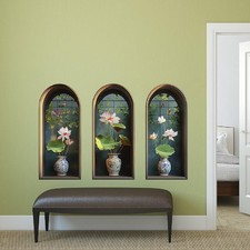 Lot de 3 Stickers Muraux Végétaux, Papier Peint PVC, Faciles à Décoller et