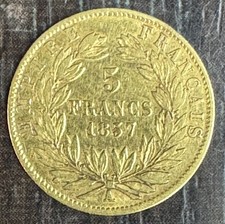 NAPOLEON III - 5 FRANCS OR TETE NUE 1857 A PARIS