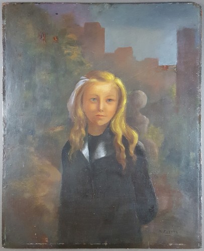 Ancien tableau jeune fille - "jeune, au