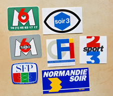 Lot 7 autocollants TF1 FR3 LaCinq  A2 chaîne TV télévision vintage média Télé