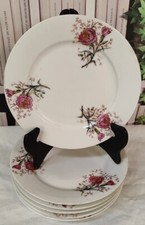 6 Assiettes Anciennes à Dessert Porcelaine Limoges Décor Fleurs Rose