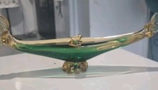 ? Vintage 80s Ancien CENDRIER GONDOLE à VENISE en VERRE de MURANO JAUNE VERRE