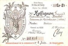 QUINSSAINES (03) CARTE MEMBRE " SAINT-HUBERT CLUB DE FRANCE / CHASSE " 1920