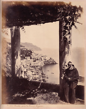 25,5x20 Italia NAPOLI Roberto Rive - AMALFI, prise du couvent Capucino c.1868