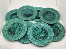Faïence de RUBELLES Service 8 Assiettes à dessert Fruits et Vannerie Verte