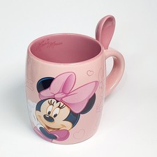 Ancien Mug Disney Minnie Mouse Mickey Rose + Cuillère Officiel Rare Tasse Store