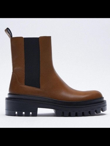 Zara leather low heeled lug - leather,